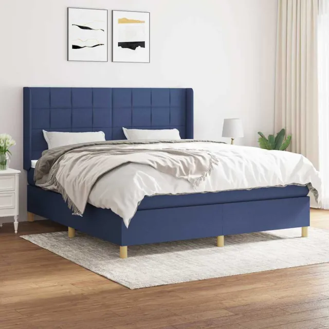 vidaXL Boxspring met matras stof blauw 160x200 cm