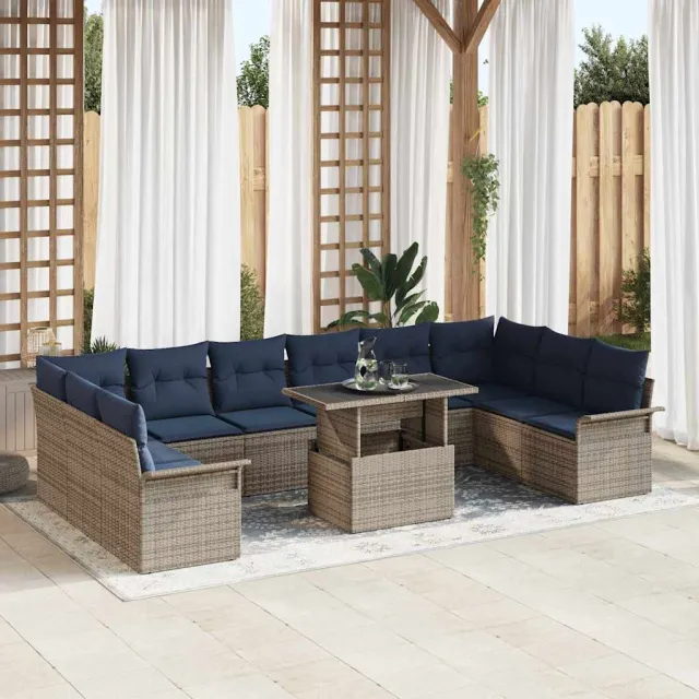 vidaXL Tuin Sofa Set 11 st Grijs Poly riet, foto 2