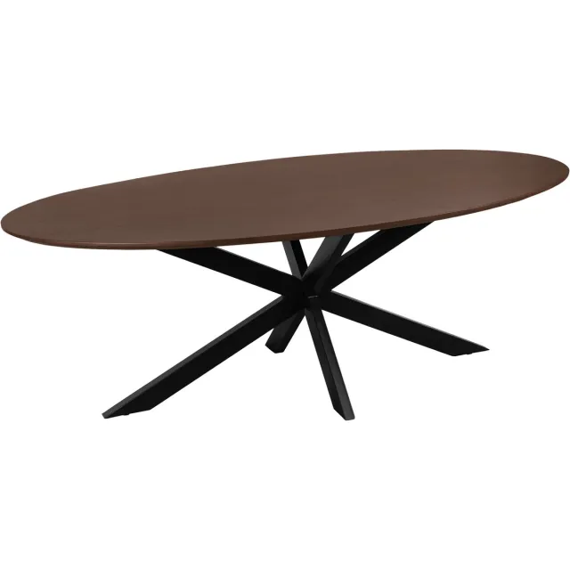 QUVIO Eettafel Sofia - Ovaal - 220x100 cm - Stalen kruispoot - FSC® gecertificeerd mangohout - Bruin
