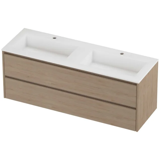 Proline Aristo Badmeubelset Polystone Elegant 2 Gaten 140x46x54 cm Mat White Ideal Oak Eiken