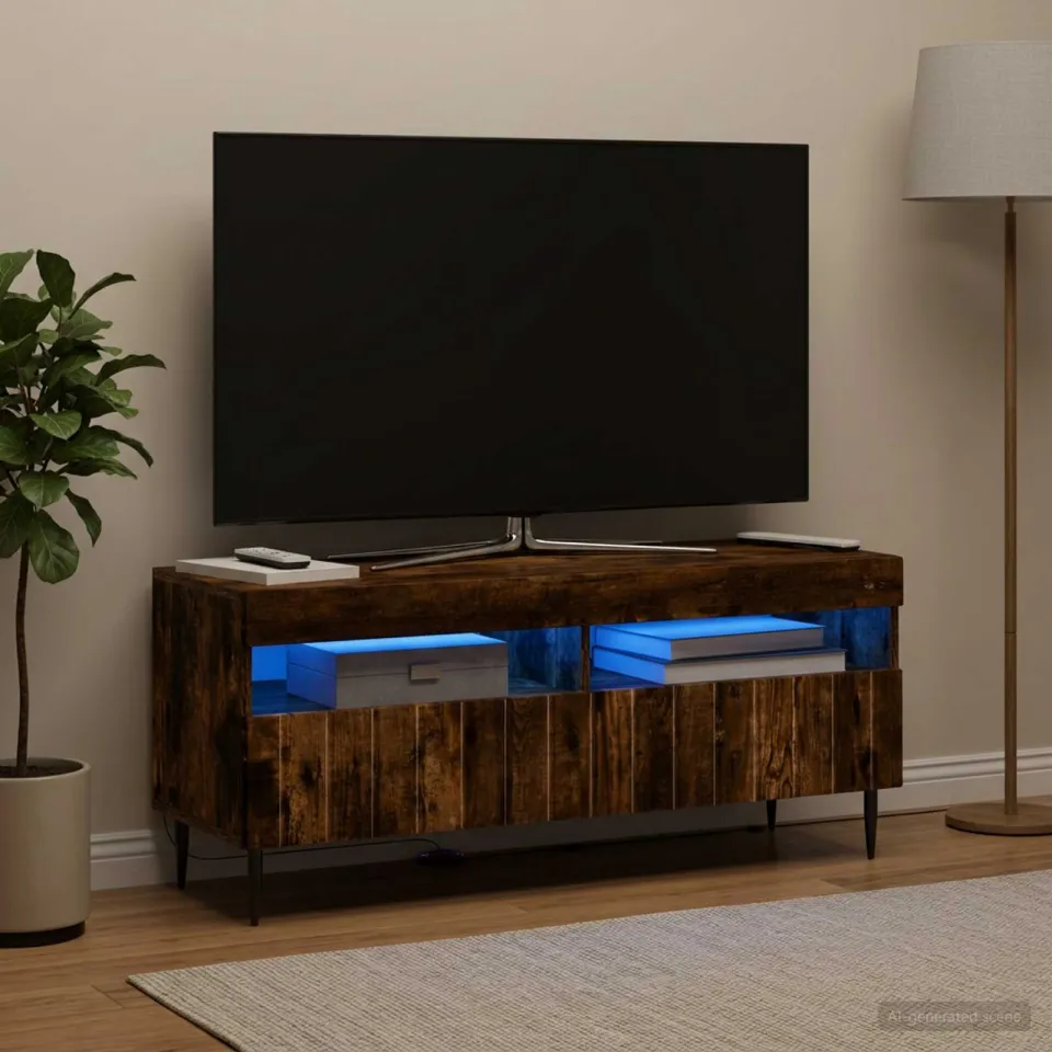 vidaXL LED tv-meubel ZWOLLE 100 x 35 x 43 cm Gerookt eiken, foto 4