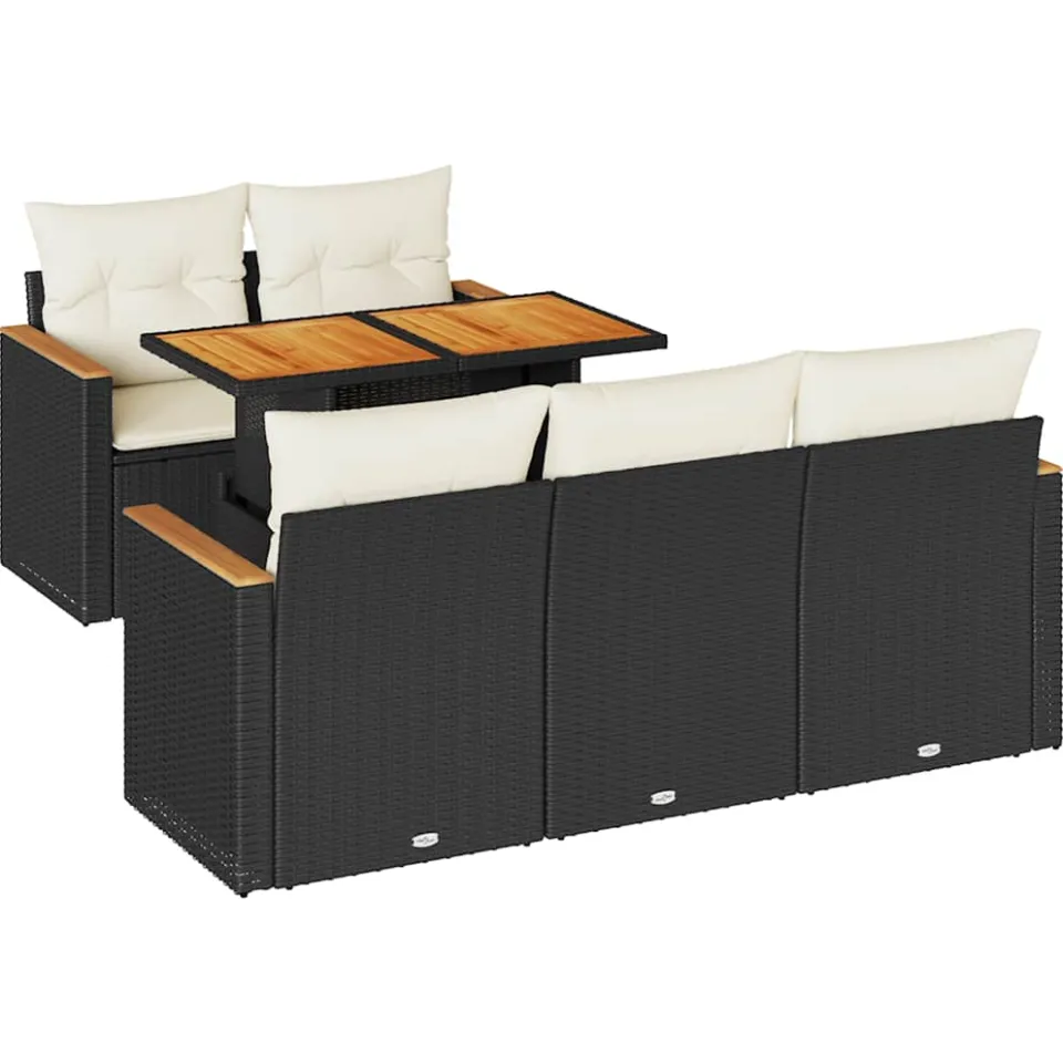 vidaXL 6-delige Loungeset met kussens poly rattan acacia zwart, foto 3