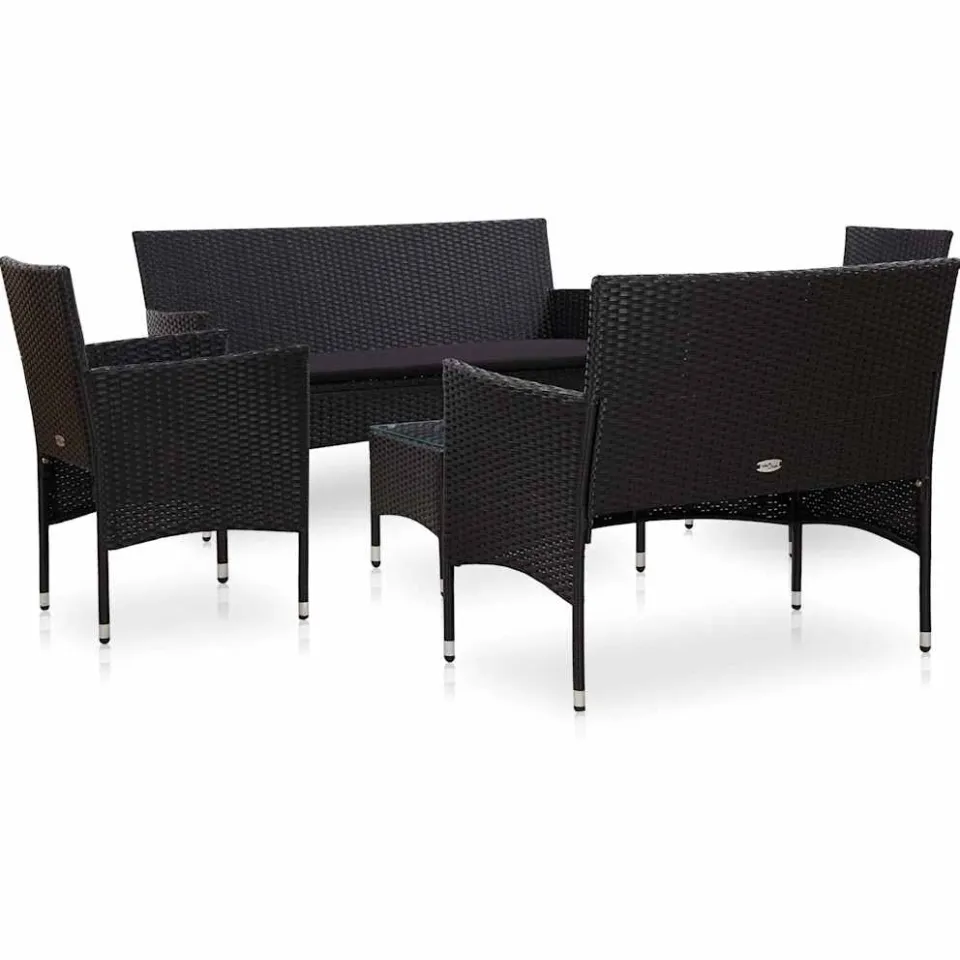 vidaXL 5-delige Loungeset met kussens poly rattan zwart, foto 2