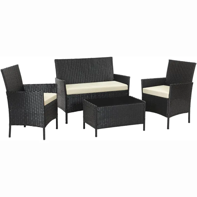 Songmics Tuinset - Tuintafel - Tuinstoelen - Gemaakt van PE Polyrattan - Voor Terras en Tuin Zwart-Taupe