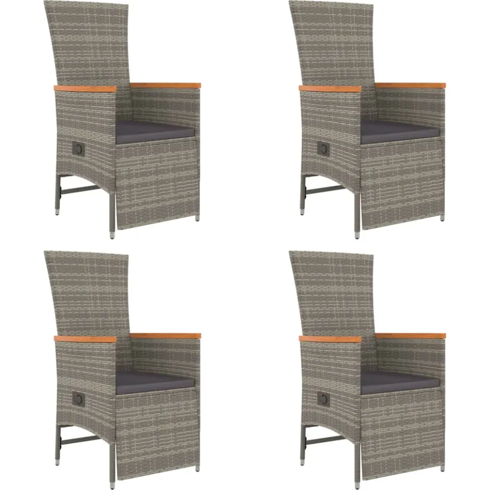 vidaXL 5-delige Tuinset met kussens poly rattan grijs