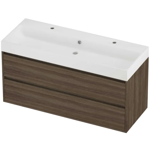 Proline Podium Badmeubelset Polystone Loft 2 Kraangaten Greeploos 120x46x62 cm Mat White Vital Oak Eiken