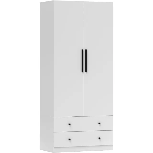 ZYLARO Kledingkast - 2 deuren - Hanggedeelte met kledingroede - 2 laden - MDF - Wit