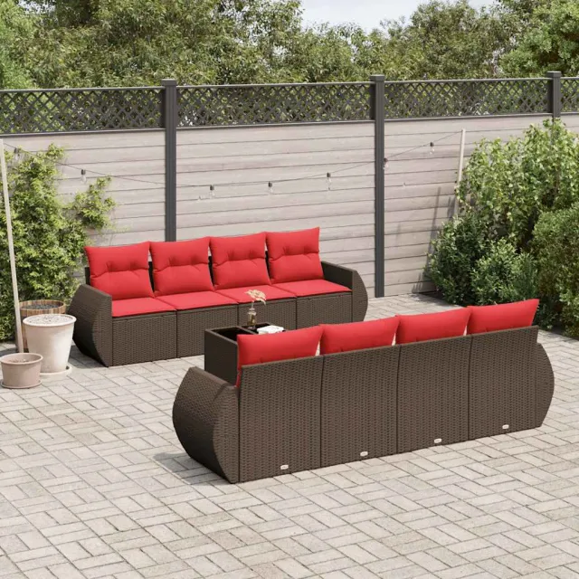 vidaXL 9-delige tuinbankset met kussens, bruin polyrotan, foto 2
