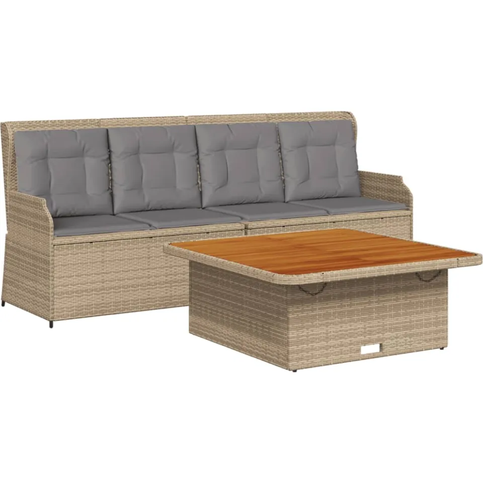 vidaXL 3-delige Loungeset met kussens poly rattan beige, foto 3
