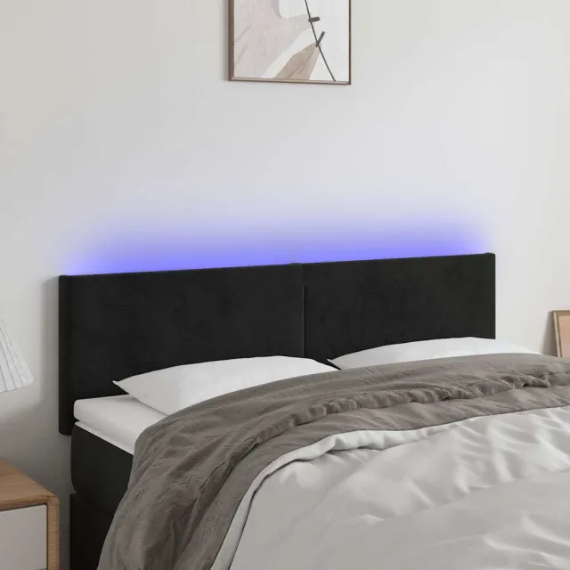 vidaXL Hoofdbord LED 144x5x78/88 cm fluweel zwart