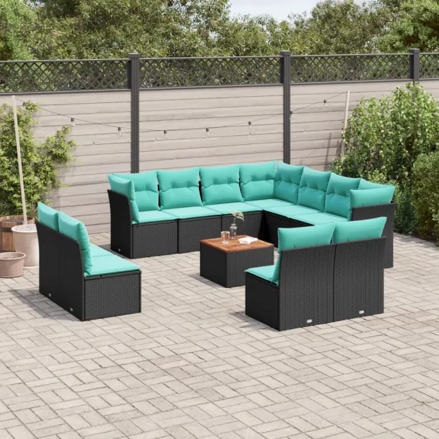 vidaXL 12-delige Loungeset met kussens poly rattan zwart, foto 2
