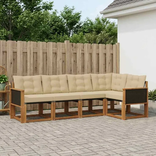 vidaXL Buiten bankenset 5 st 5-zits Natuurlijk en Beige