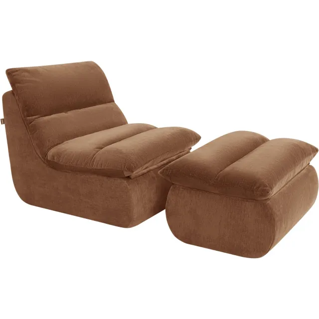 Popsofa Fauteuil Marley met Hocker Chenille Koper