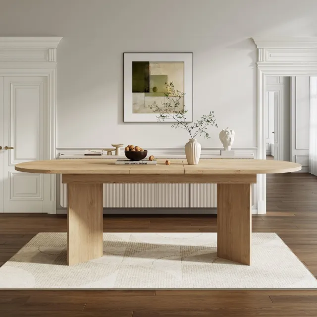 KOMHTOM Uitschuifbare Eettafel - Tafel met Afgeronde Hoeken - 160/200 x 90 cm - Verdikt Tafelblad - Eenvoudige Stijl - Eikenkleur - Geschikt voor 6-8 Personen