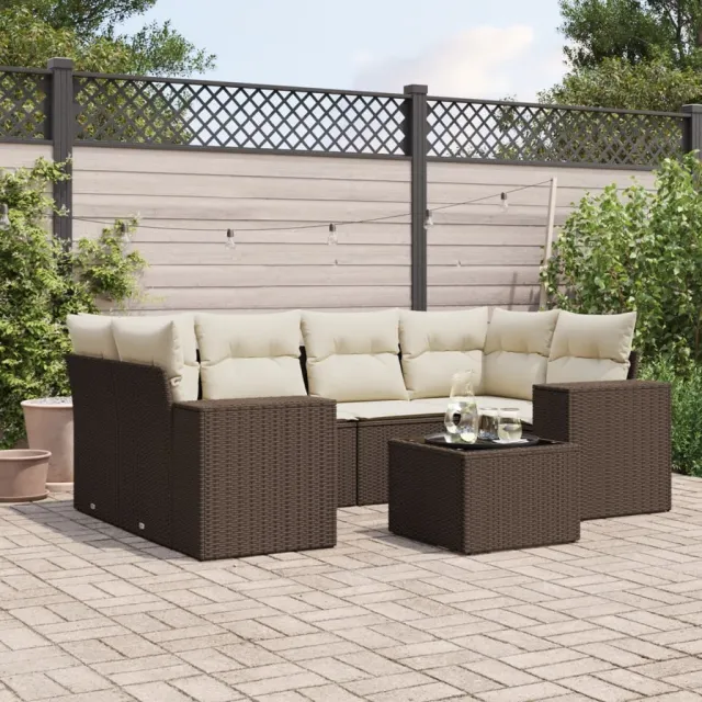 vidaXL 7-delige Loungeset met kussens poly rattan bruin, foto 2