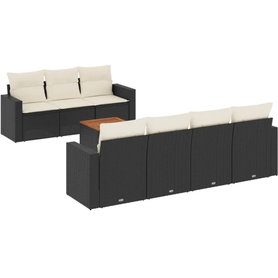 vidaXL 8-delige Loungeset met kussens poly rattan zwart