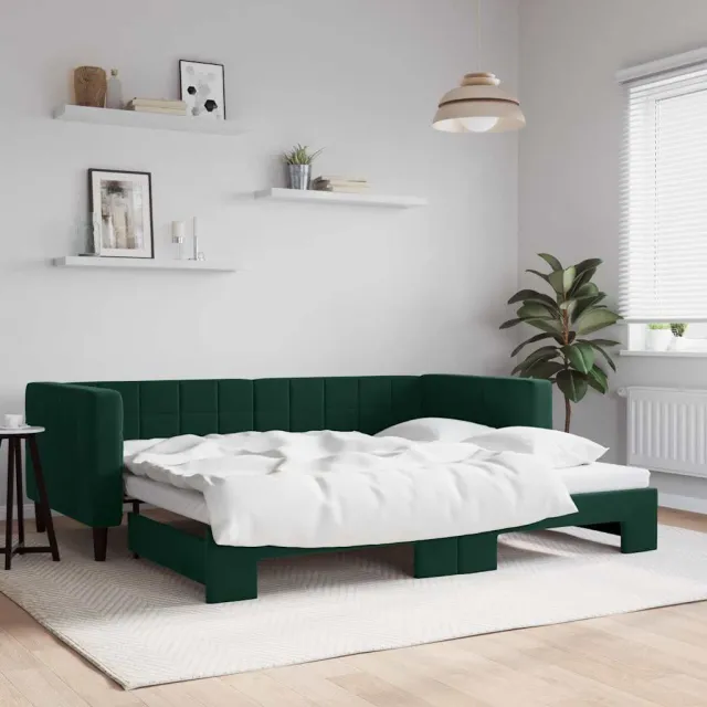 vidaXL Slaapbank met onderschuifbed 90x200 cm fluweel donkergroen