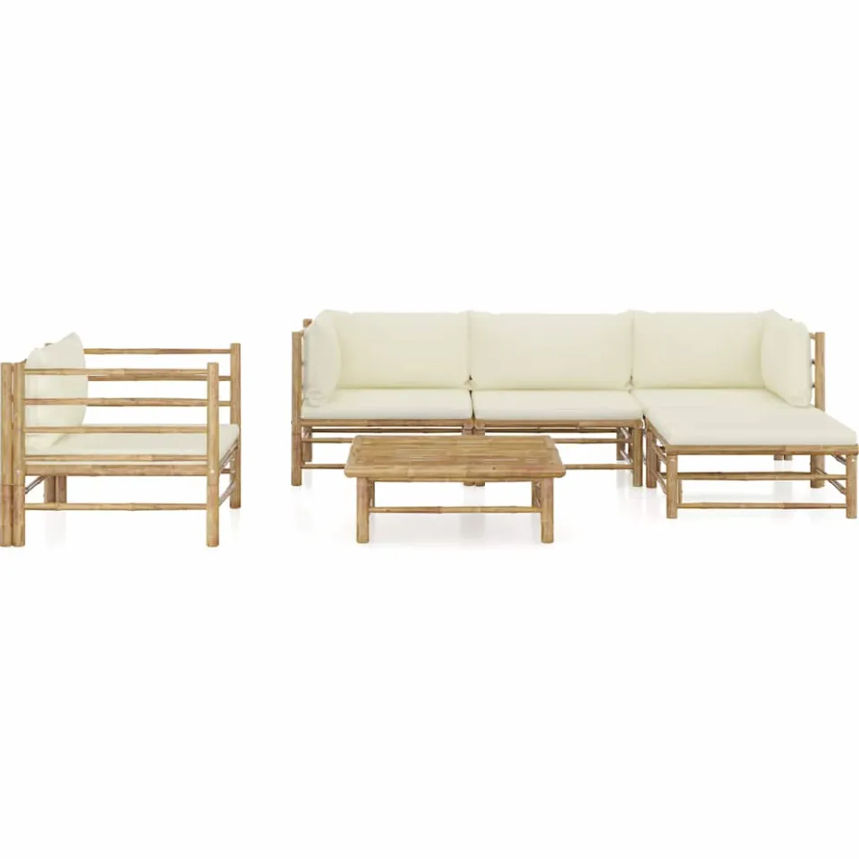 vidaXL 6-delige Loungeset met crèmewitte kussens bamboe, foto 2