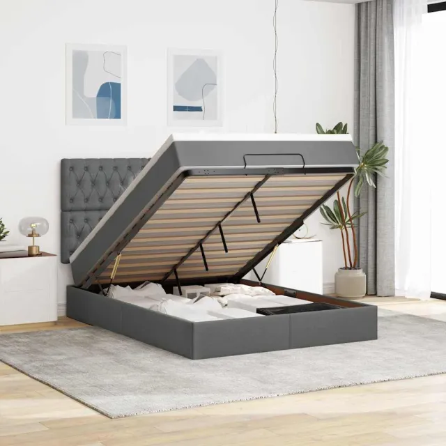vidaXL Ottoman bed met matras en LED's 140x200cm stof donkergrijs grijs