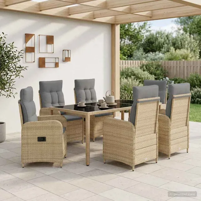 vidaXL Buiten eettafelset 7 st Beige en Licht Grijs 190 x 90 x 75 cm