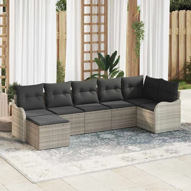 vidaXL Tuin Sofa Set 7 st Lichtgrijs poly rattan, foto 2