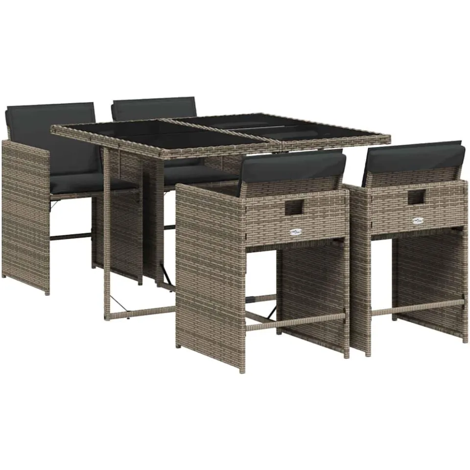 vidaXL 5-delige Tuinset met kussens poly rattan grijs, foto 3