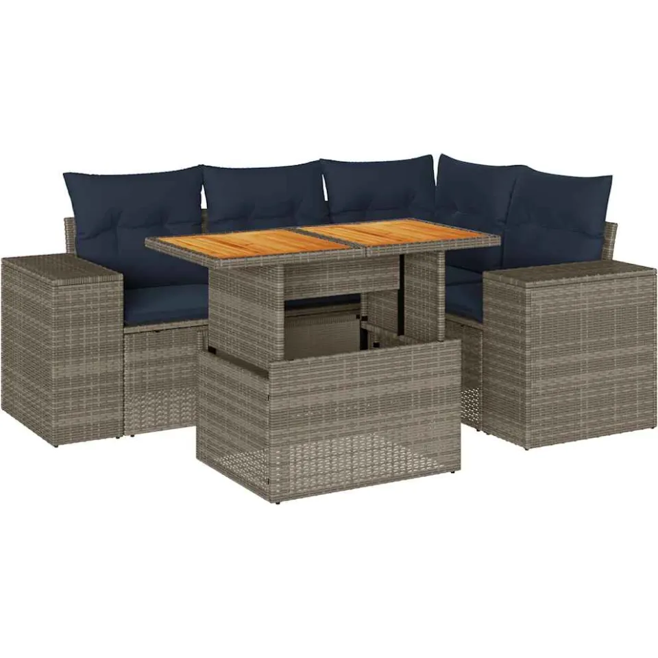 vidaXL 5-delige Loungeset met kussens poly rattan grijs, foto 3