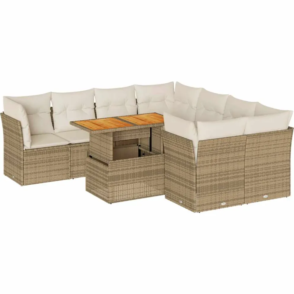 vidaXL 9-delige Loungeset met kussens poly rattan beige, foto 3