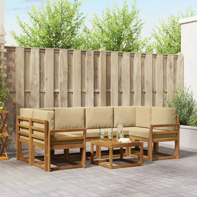 vidaXL Buiten bankenset 7 st 6-zits Natuurlijk en Beige
