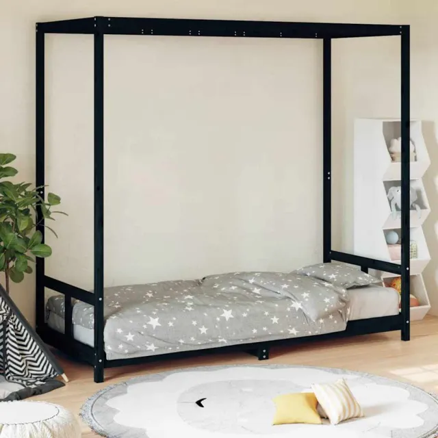vidaXL Kinderbedframe 80x200 cm massief grenenhout zwart, foto 2