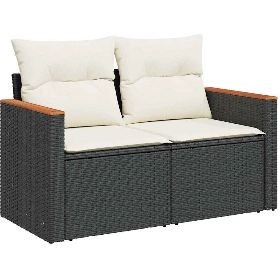 vidaXL 10-delige Loungeset met kussens poly rattan acacia zwart