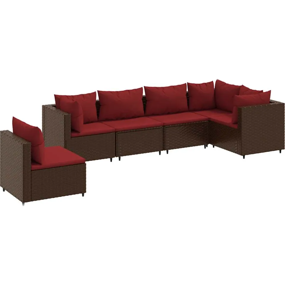 vidaXL 6-delige Loungeset met kussens poly rattan bruin, foto 3