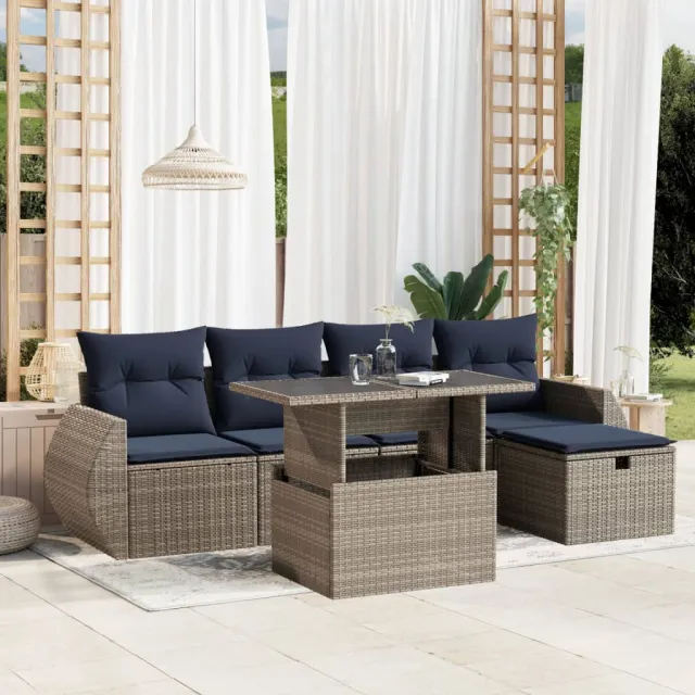 vidaXL 6-delige tuinbankset met kussens, grijs polyrotan, foto 2