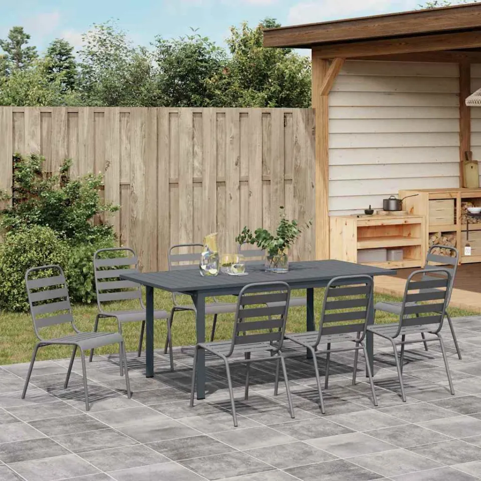 vidaXL Tuin eettafelset 9 st Antraciet Poedercoating staal, foto 3