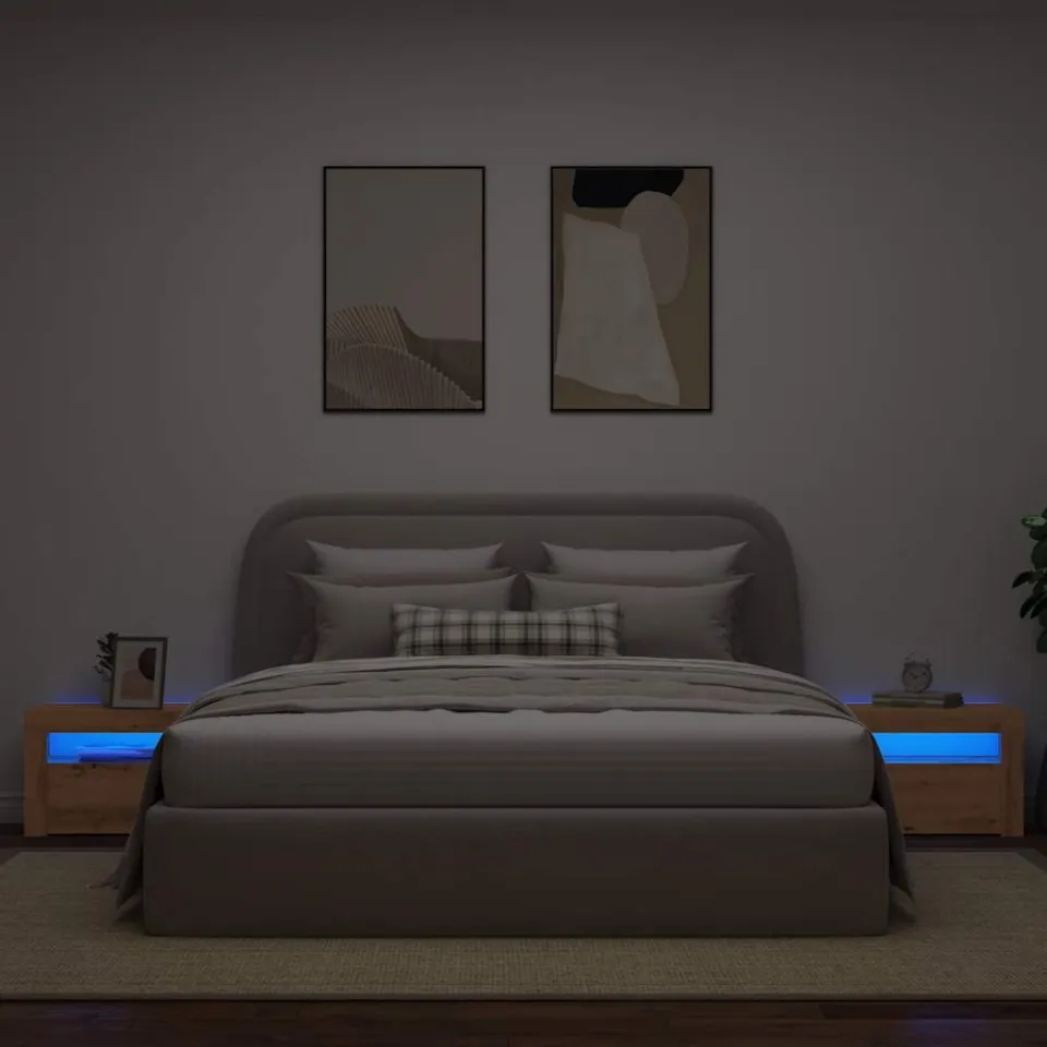 vidaXL Nachtkastjes 2 st met LED's 60x35x40 cm artisanaal eikenkleur, foto 3
