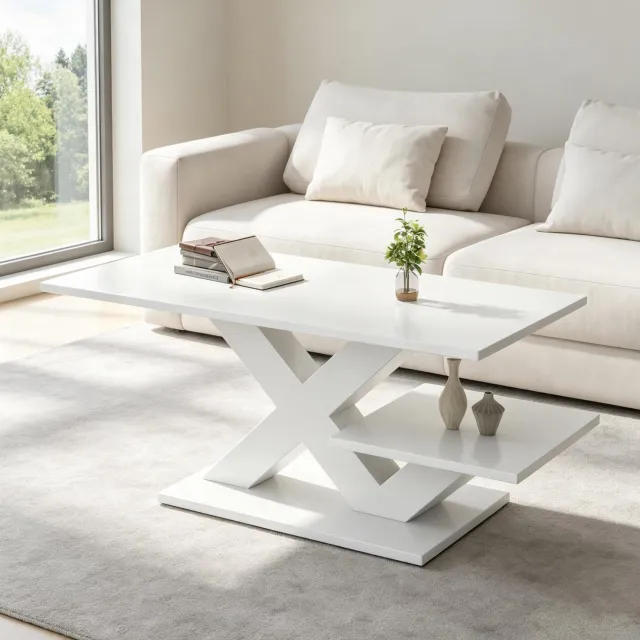 CHICFURN Salontafel - dubbele tafelbladen - X-onderstel - wit