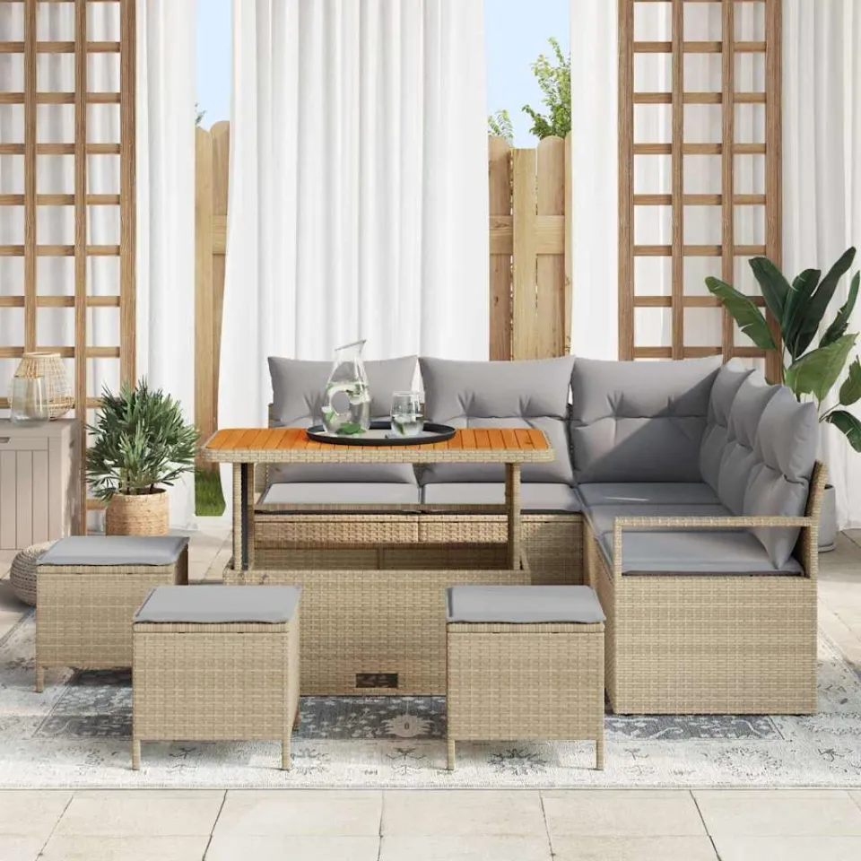 vidaXL Tuinbankenset 9 st Beige poly rattan, foto 3