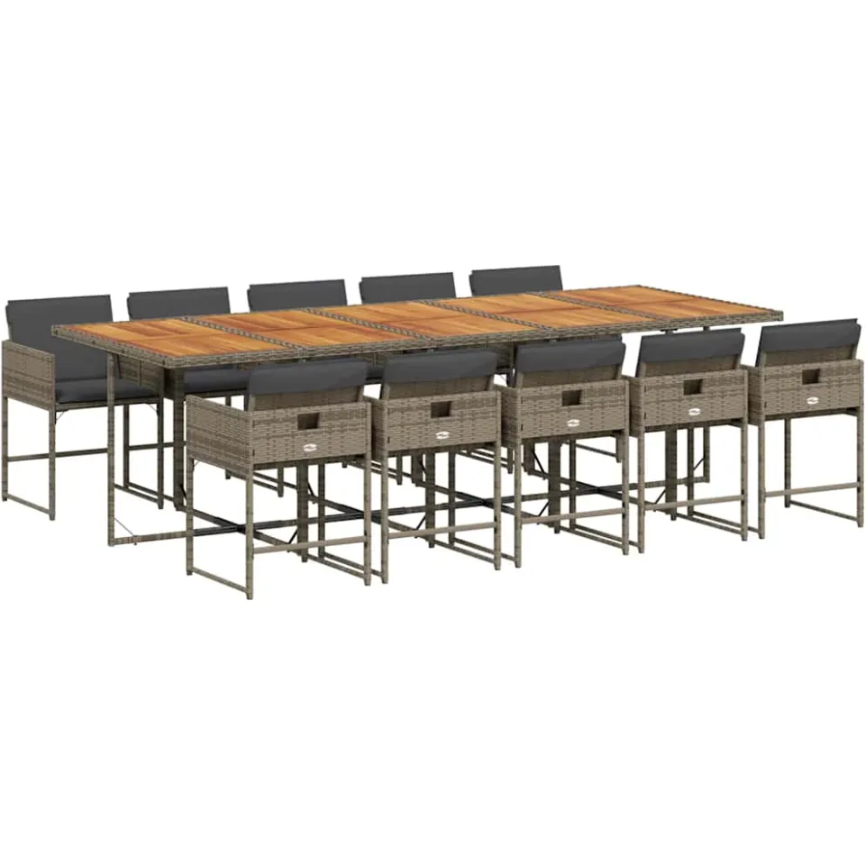 vidaXL 11-delige Tuinset met kussens poly rattan grijs, foto 3