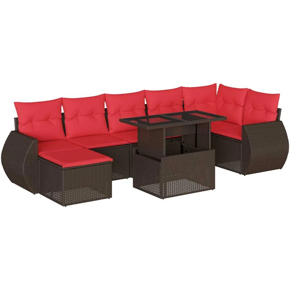 vidaXL 8-delige tuinbankset met kussens, bruin polyrotan, foto 3