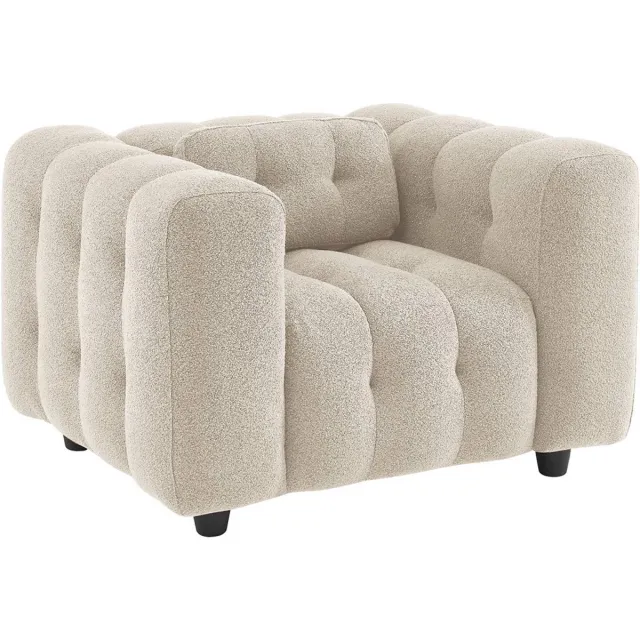 sweeek 1-zits fauteuil in boucléstof met eucalyptushout en multiplex onderstel - leon Beige