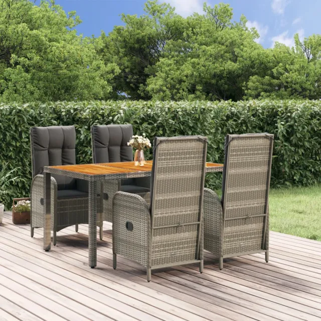 vidaXL 5-delige Tuinset met kussens poly rattan grijs, foto 2