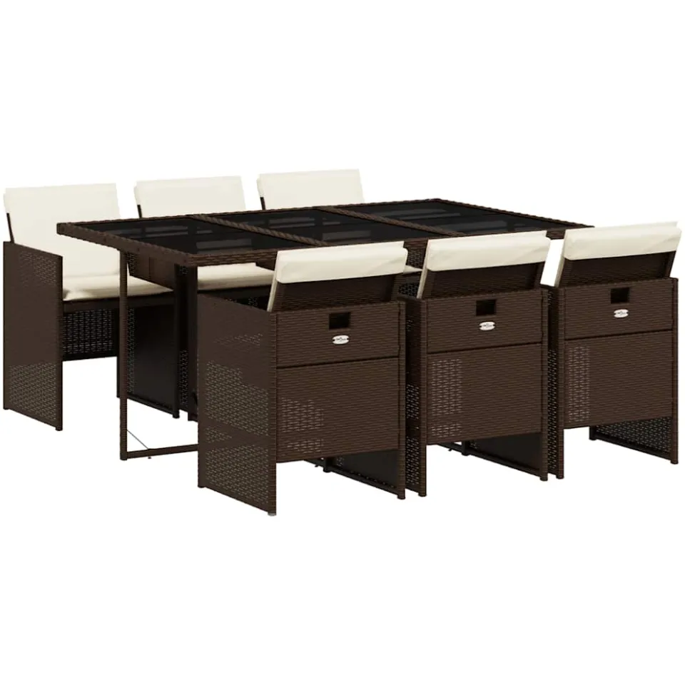 vidaXL 7-delige Tuinset met kussens poly rattan bruin, foto 3