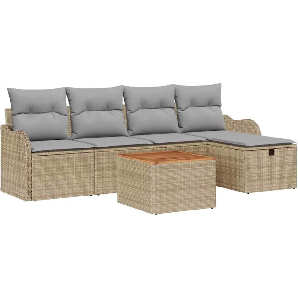 vidaXL Tuinbankenset 6 st Beige Poly riet