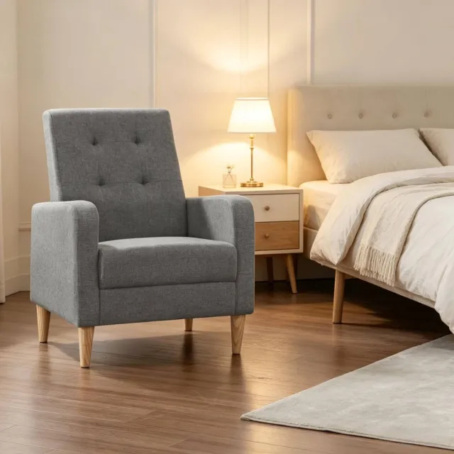 HAUSS SPOLE Fauteuil - Scandinavisch Design - Met Armleuningen En Gecapitonneerde Rugleuning - Voor Woonkamer En Slaapkamer - Linnen Donkergrijs