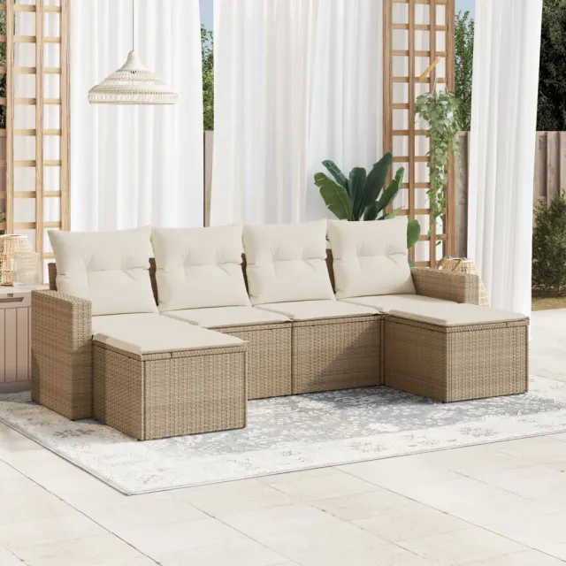 vidaXL 6-delige Loungeset met kussens poly rattan beige, foto 2