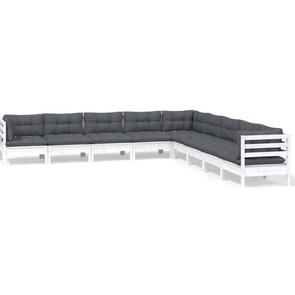 vidaXL 9-delige Loungeset met kussens massief grenenhout wit