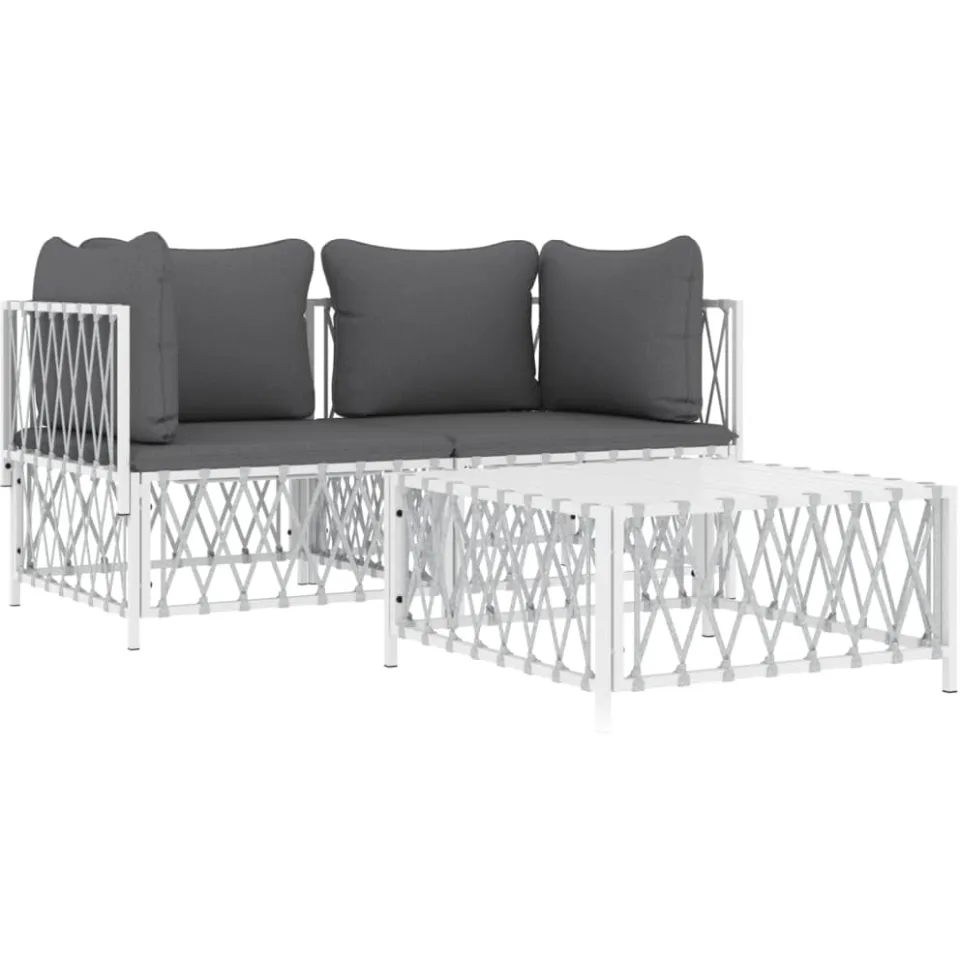 vidaXL 3-delige Loungeset met kussens staal wit