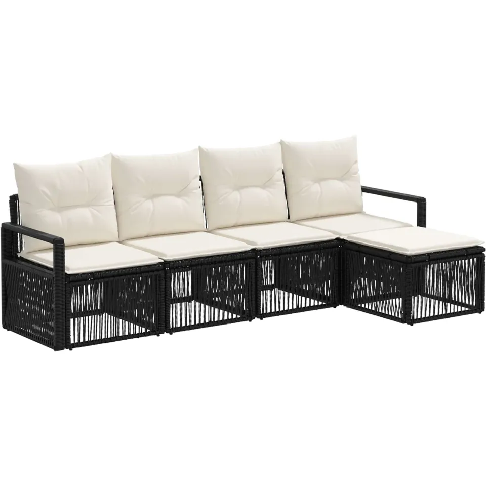 vidaXL Tuinbankenset 4 st 5-zits Zwart poly rattan, foto 3