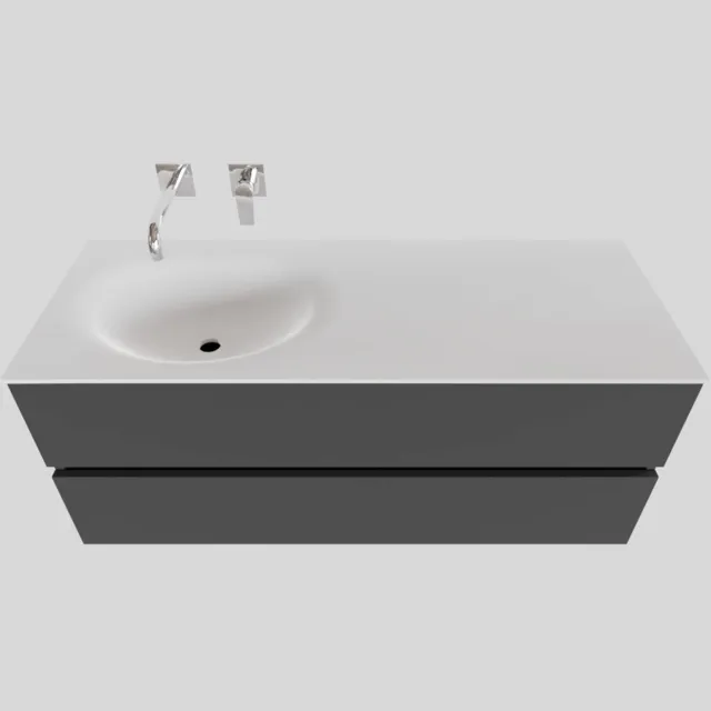 Boss & Wessing Badkamermeubel Solid Surface BWS Stockholm 120x46 cm Links Mat Antraciet (zonder kraangat)