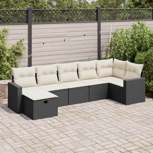 vidaXL 7-delige Loungeset met kussens poly rattan zwart, foto 2